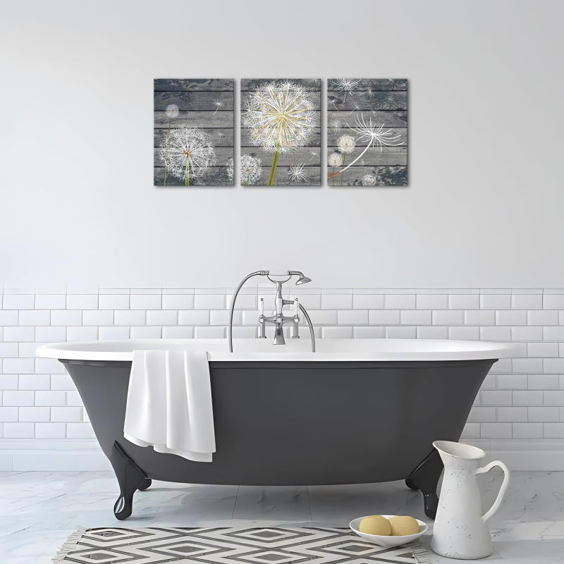 Zlove Dandelion Wall Art Boho Floral Wall Decor Rustic Neutral Painting Print for Bathroom Home Decor, 12"x16", 3Pcs (Grey) - Image 4